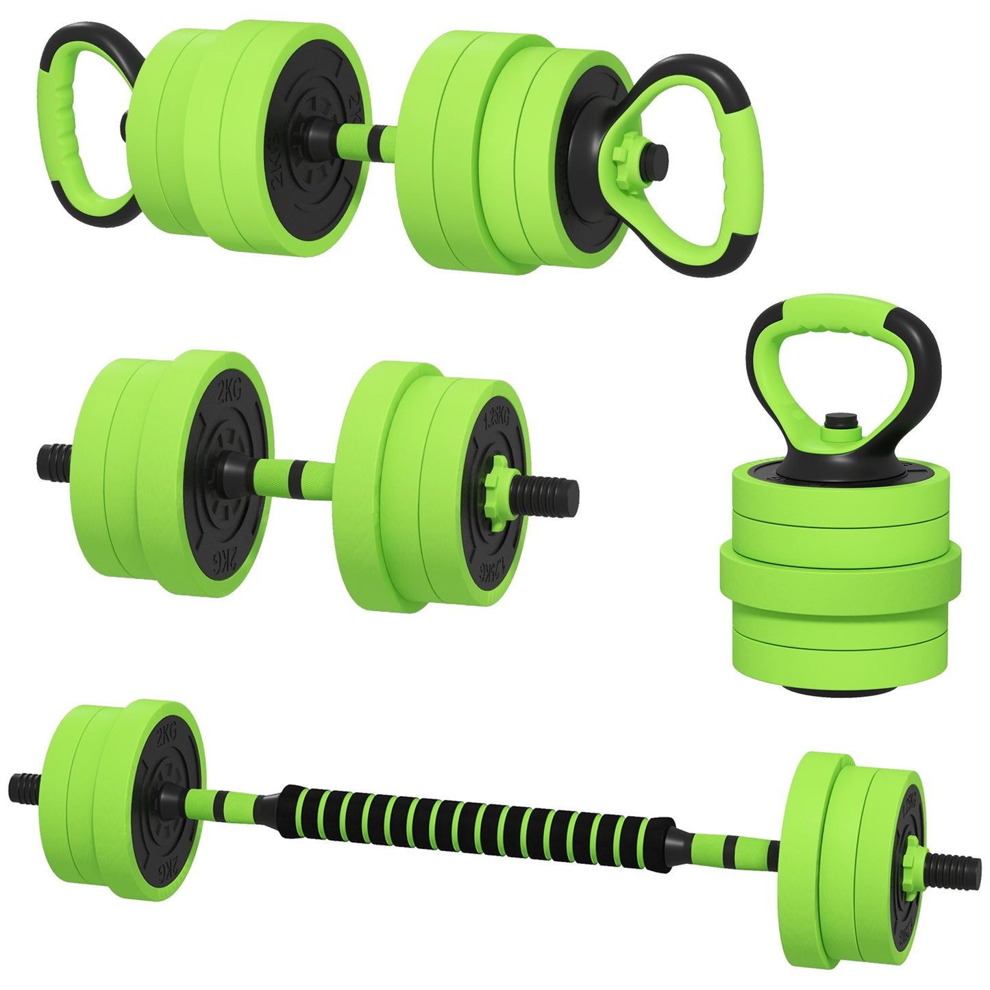 SportNow gym weights set 4 in 1 total 40kg, usable as kettlebell, dumbbells and barbells - Borgè