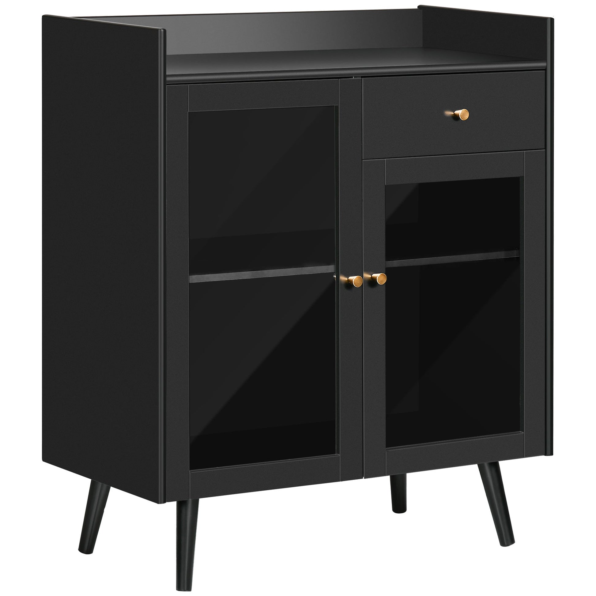 cabinet two doors with adjustable shelf and open spaces in mdf and wood, 80x40x94.3 cm, black - Borgè