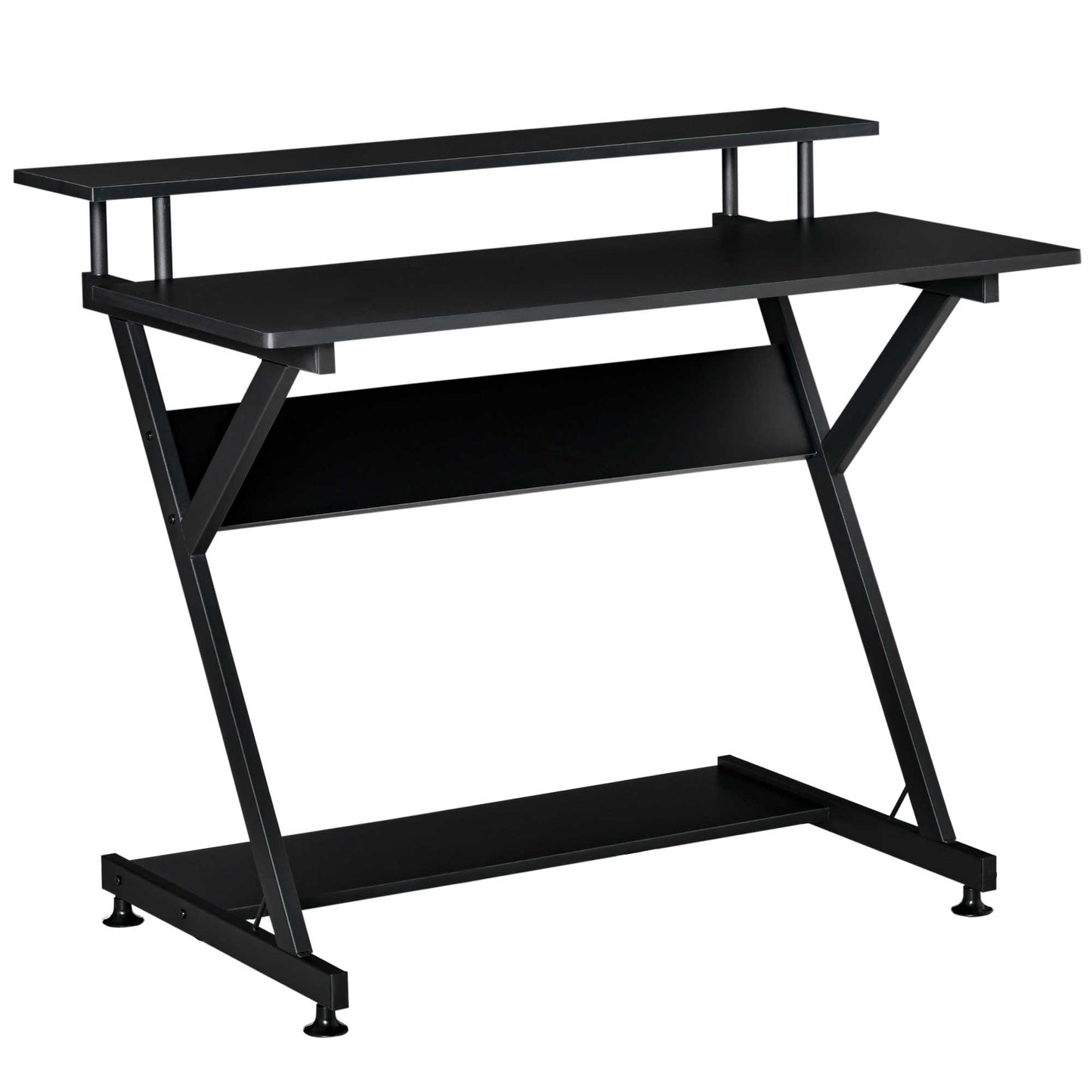 Table PC Room Road with raised monitor shelf, wooden office desk, 100x60x85.5cm - Black - Borgè