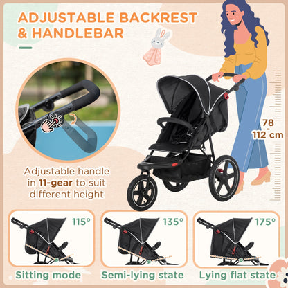 Folding stroller for children 0-36 months with adjustable roof and storage basket, 128x58x106 cm, black - Borgè