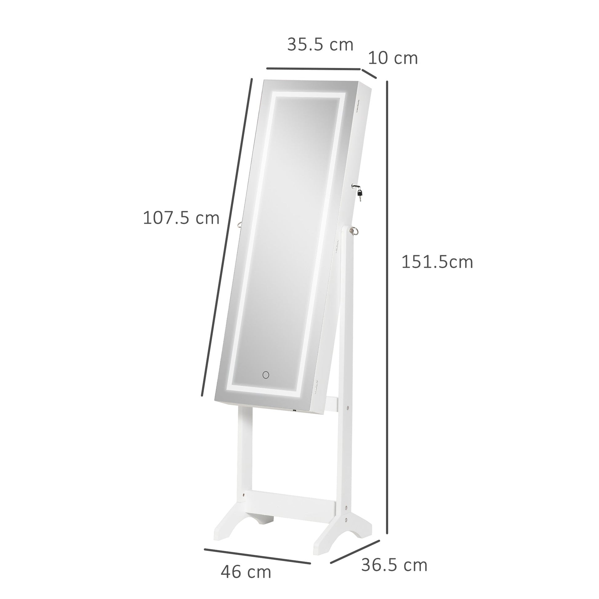 self -supporting marker mirror with LED light, adjustable inclination and lock, 46x36.5x151.5cm - Borgè