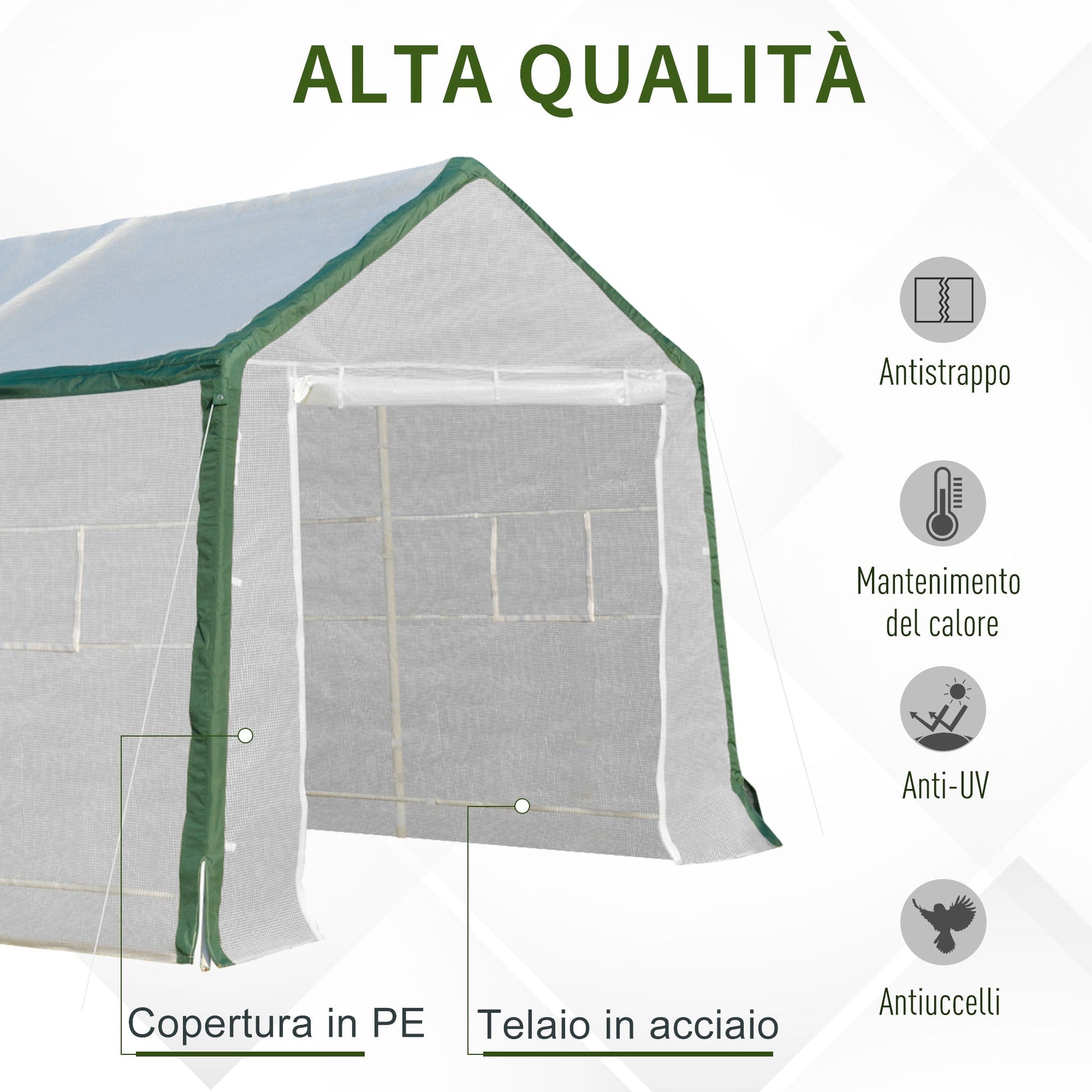 Outsunny Garden greenhouse Serre Agricultural With 8 Windows Cover in PE Steel structure 600x300x240cm - Borgè