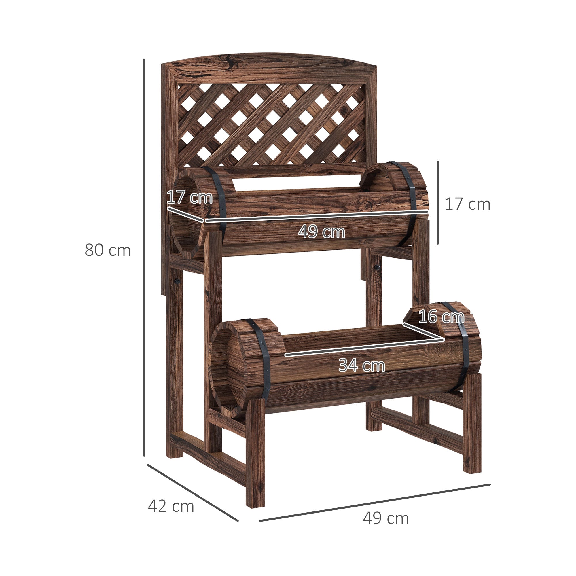 Outsunny Outdoor Fioriera at 2 levels with drainage and grilled holes, in fir wood, 42x49x80 cm, brown - Borgè