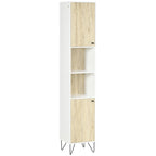Kleankin Bathroom column with 2 open shelves and 2 shades in chipboard, 30x31.5x169 cm, white and wooden color - Borgè
