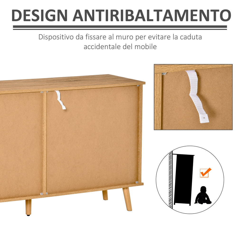 Mobile with adjustable shelves and sliding doors - white oak - Borgè