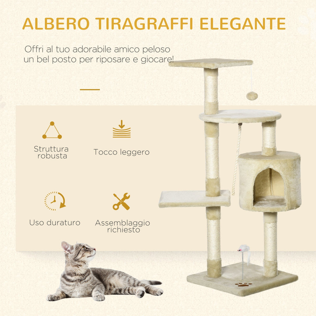 Cat Tree for cats with Scratch Pole with 4 levels with toys, beige, 75x40x112cm - Borge' Group Limited