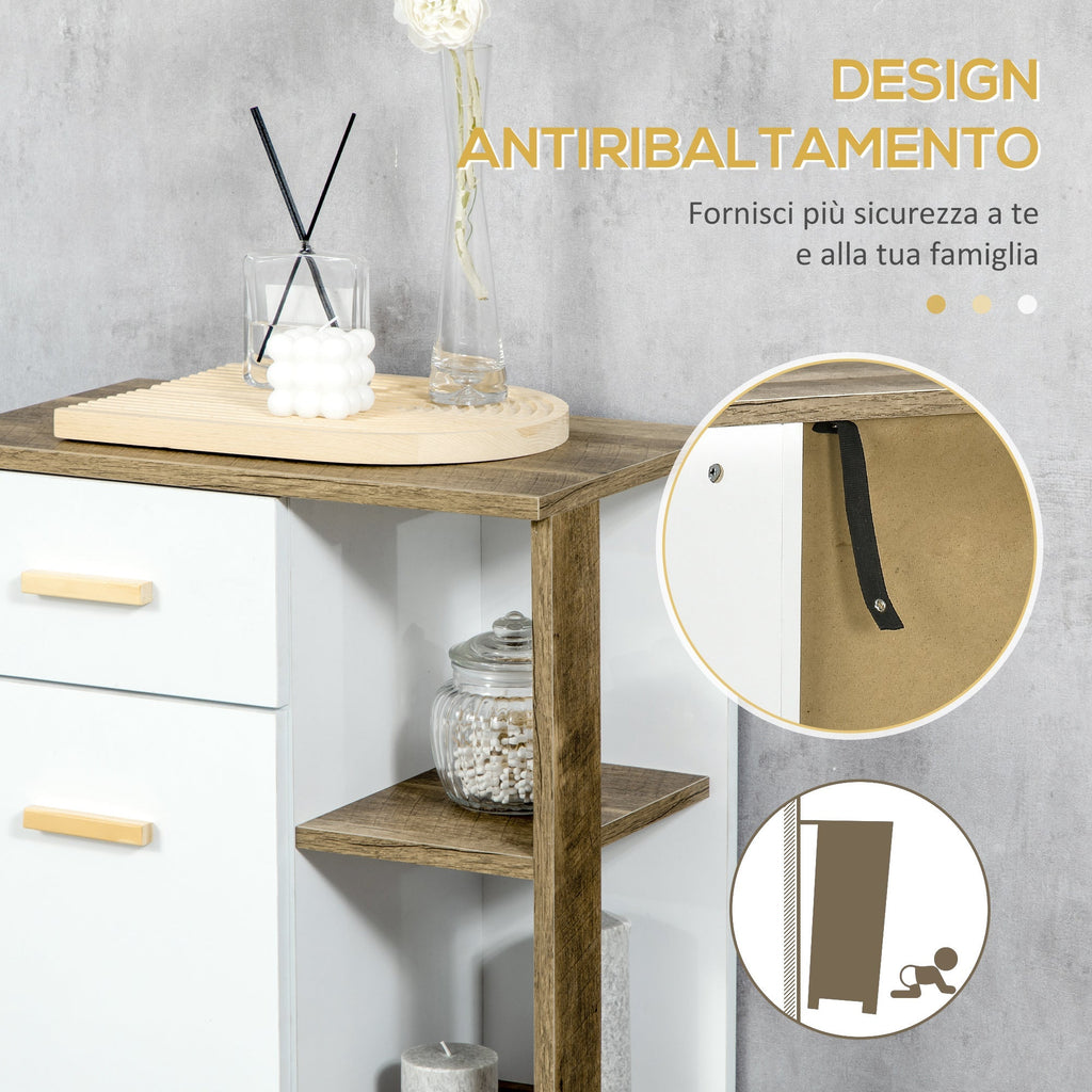 Kleankin Modern bathroom cabinet with locker, drawer and wooden shelves, 50x30x89cm, white - Borgè