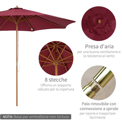 Outsunny umbrella garden parasol with double bamboo roof and polyester, red φ3x2.5m - Borgè