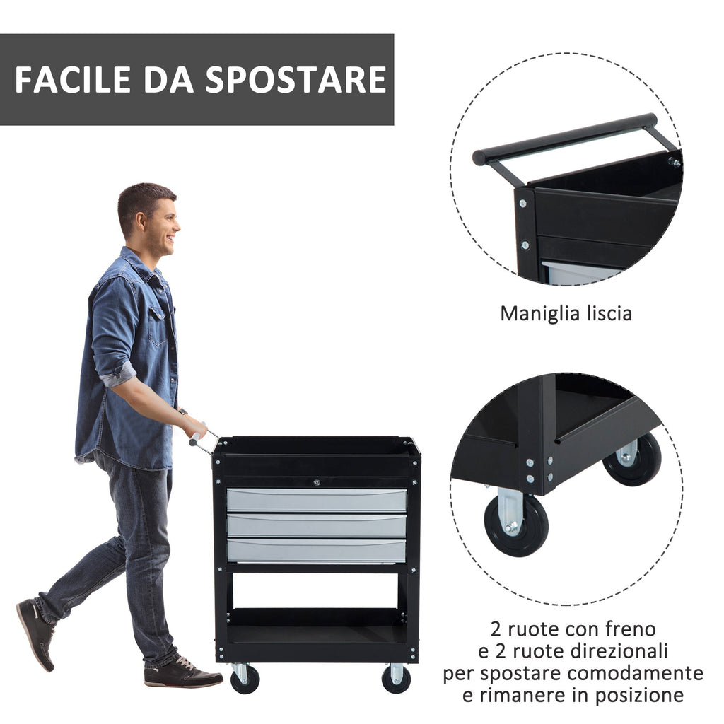 Black Professional Mechanic Garage Trolley with drawers | 68 x 46 x 88cm - Borgè