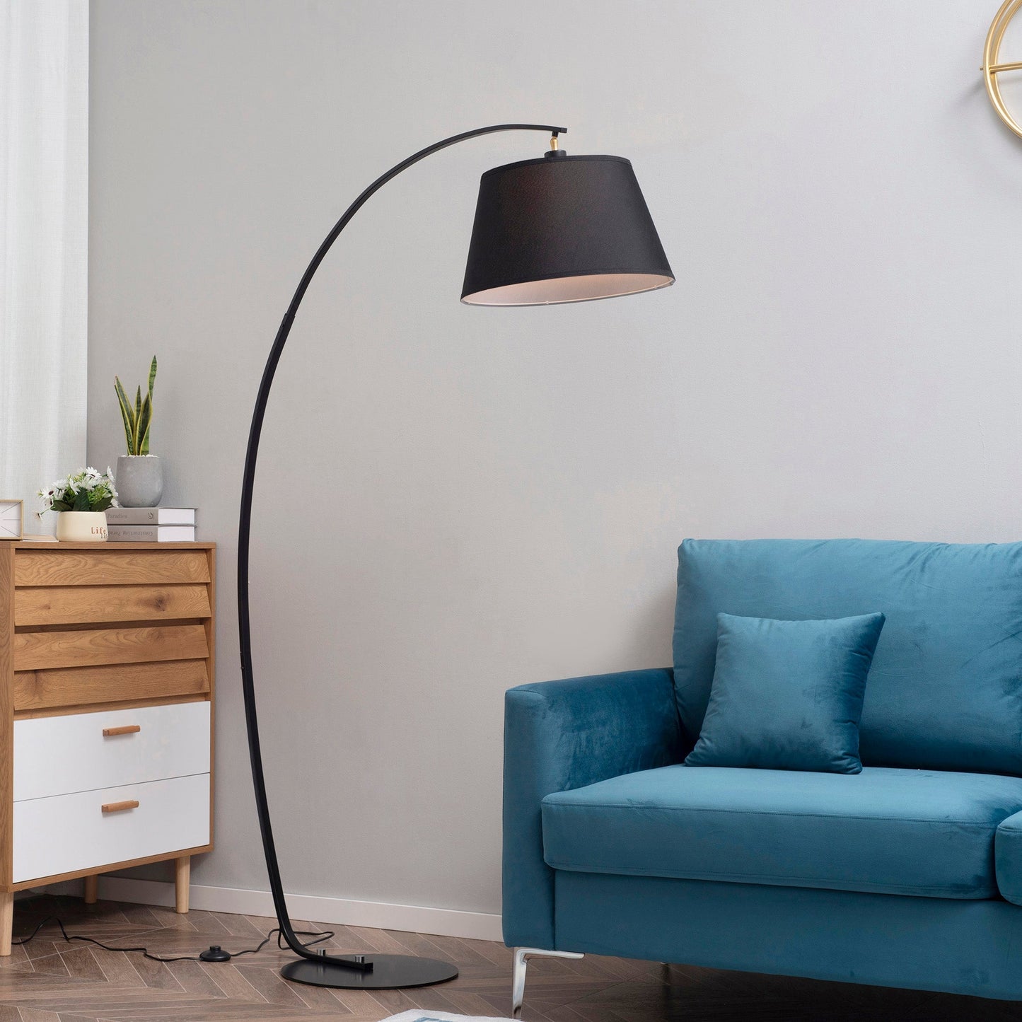 Arch Ground Lamp with fabric Lampshade and round flat base | 100x43x177cm Dark Grey