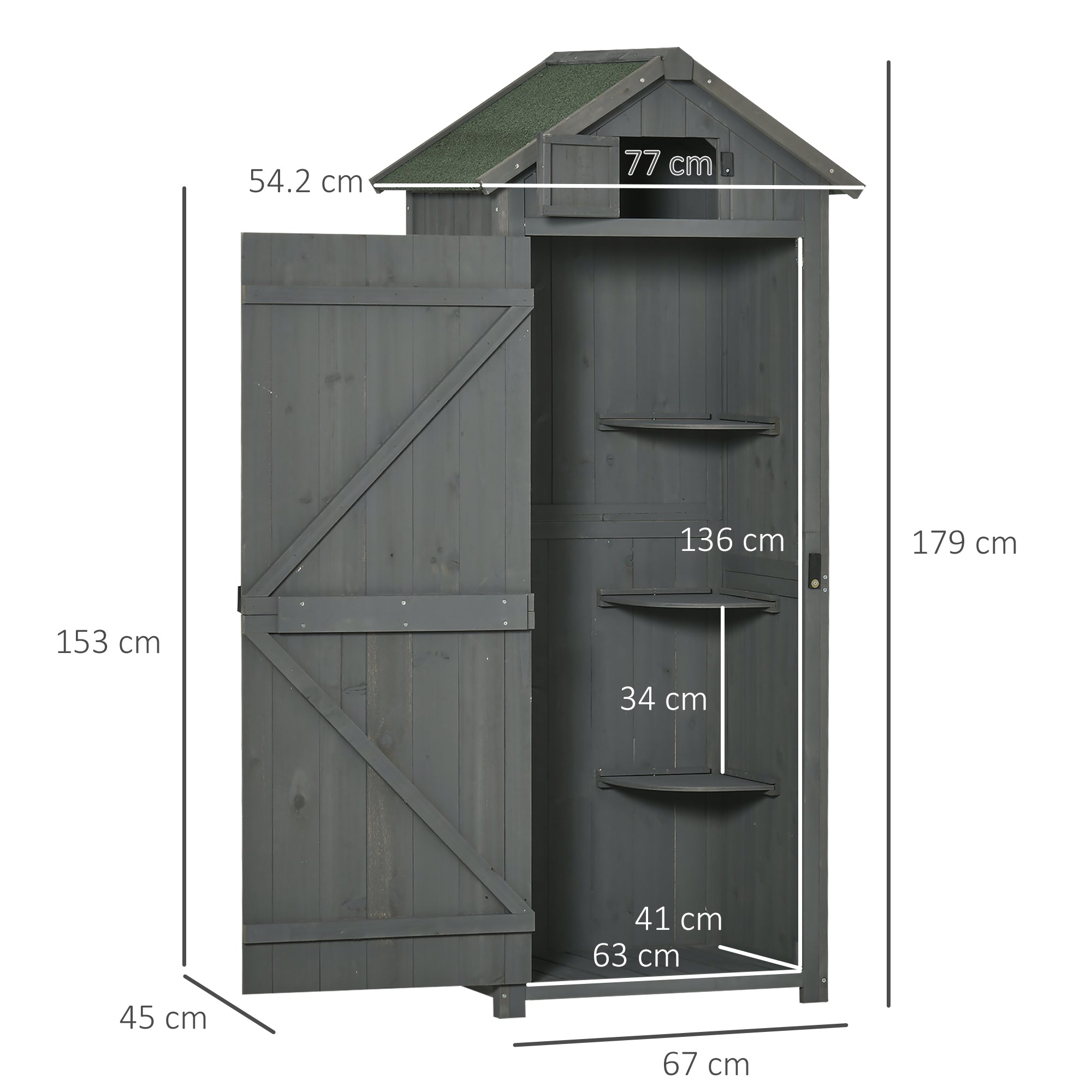 Waterproof Wooden Garden Storage Shed, 77x54. 2x179cm - Grey - Borge' Group Limited