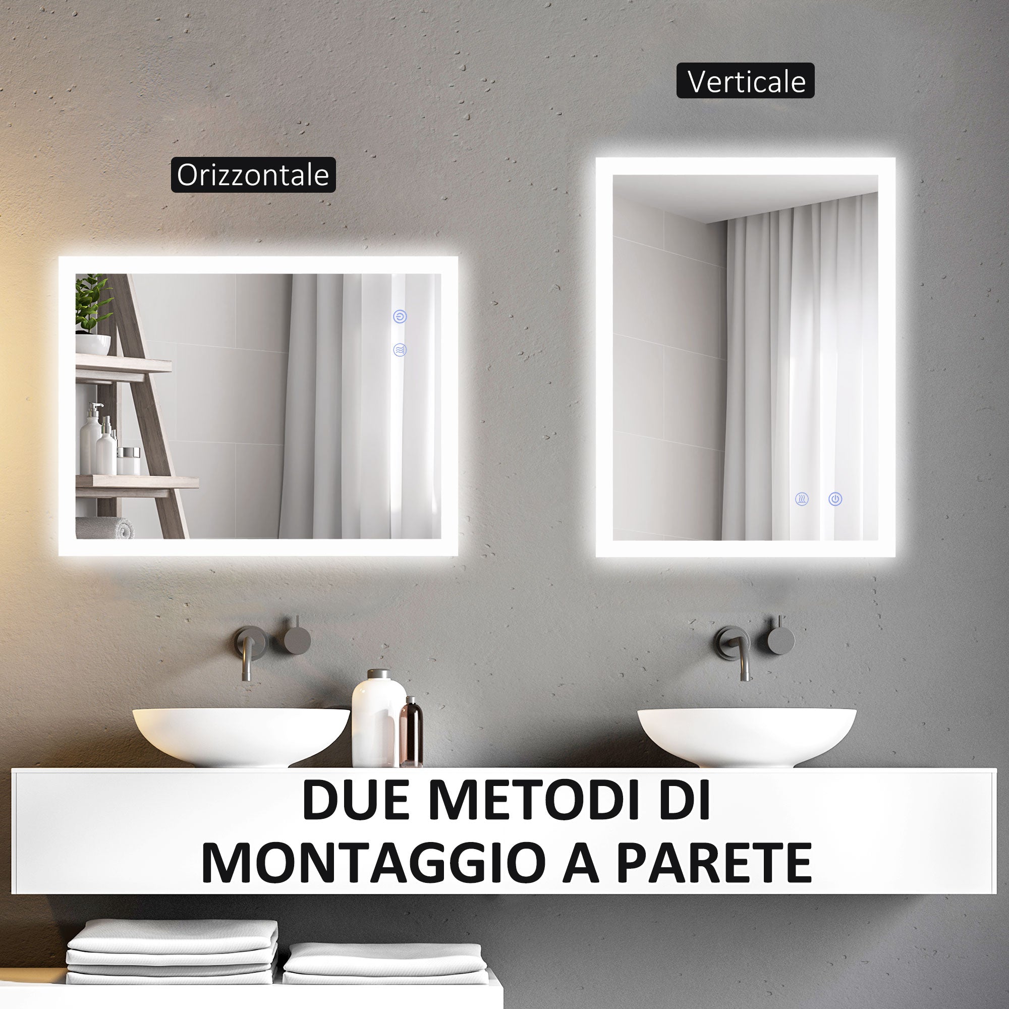Kleankin Bathroom Mirror Led anti -expulsion with 3 colors and adjustable brightness, in metal and glass, 80x60x3 cm - Borgè