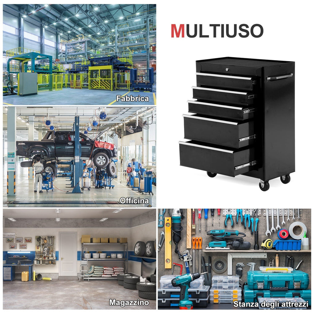 Black Multi-Use Garage Trolley | Board of Utensils For Mechanics | 61.5x33x85cm - Borgè