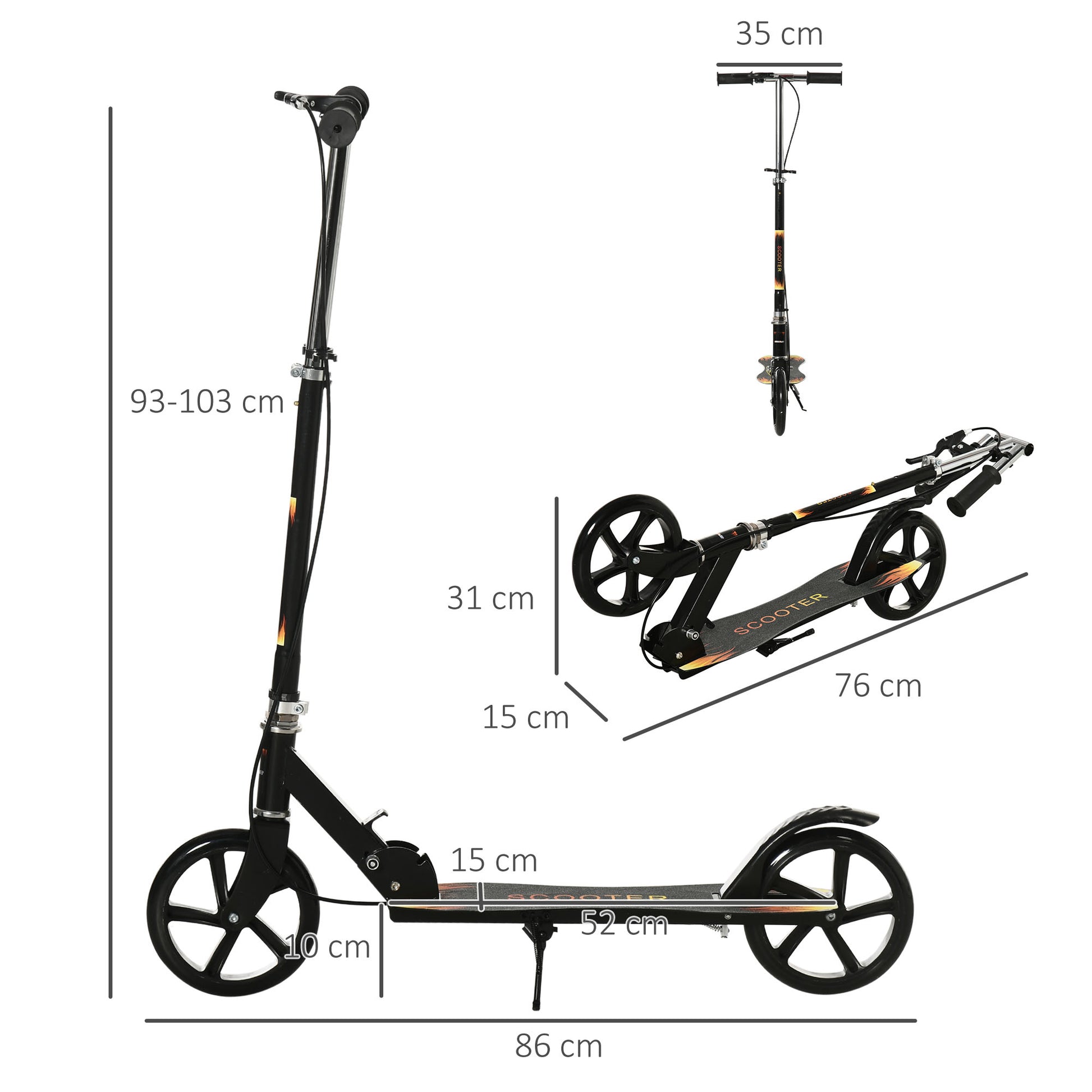 Homcom Monopotino for children 7-14 years with adjustable handlebar on 3 heights, 86x35x93/98/103 cm, black - Borgè