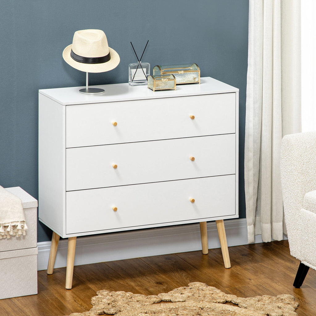 chest of drawers 3 drawers with chipped handles and pine wood for living room and room, 80x30x80 cm, white - Borgè