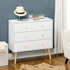 chest of drawers 3 drawers with chipped handles and pine wood for living room and room, 80x30x80 cm, white - Borgè