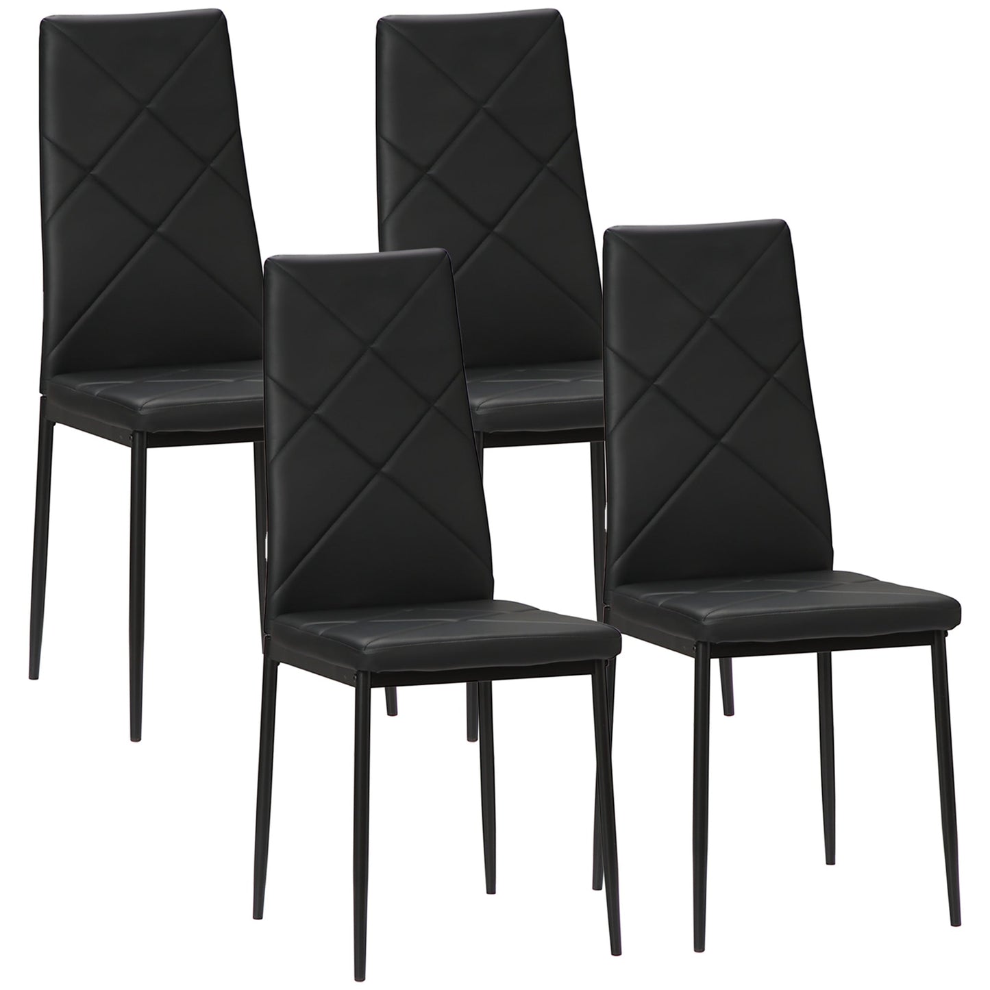 Dining Chairs Set of 4, Modern Accent Chair with High Back, Upholstery Faux Leather and Steel Legs for Living Room, Kitchen, Black - Borgè