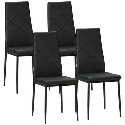 Dining Chairs Set of 4, Modern Accent Chair with High Back, Upholstery Faux Leather and Steel Legs for Living Room, Kitchen, Black - Borgè