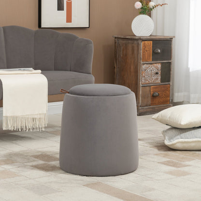 pouf velvet container 2 in 1 convertible in coffee table, Ø44x47.5cm, Grey