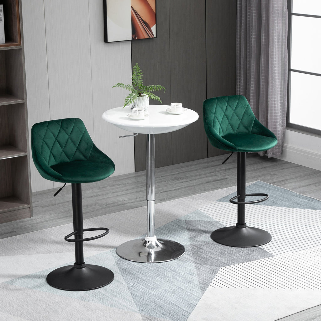 Set 2 swivel design bar stools with adjustable height of velvet - green effect coating - Borgè