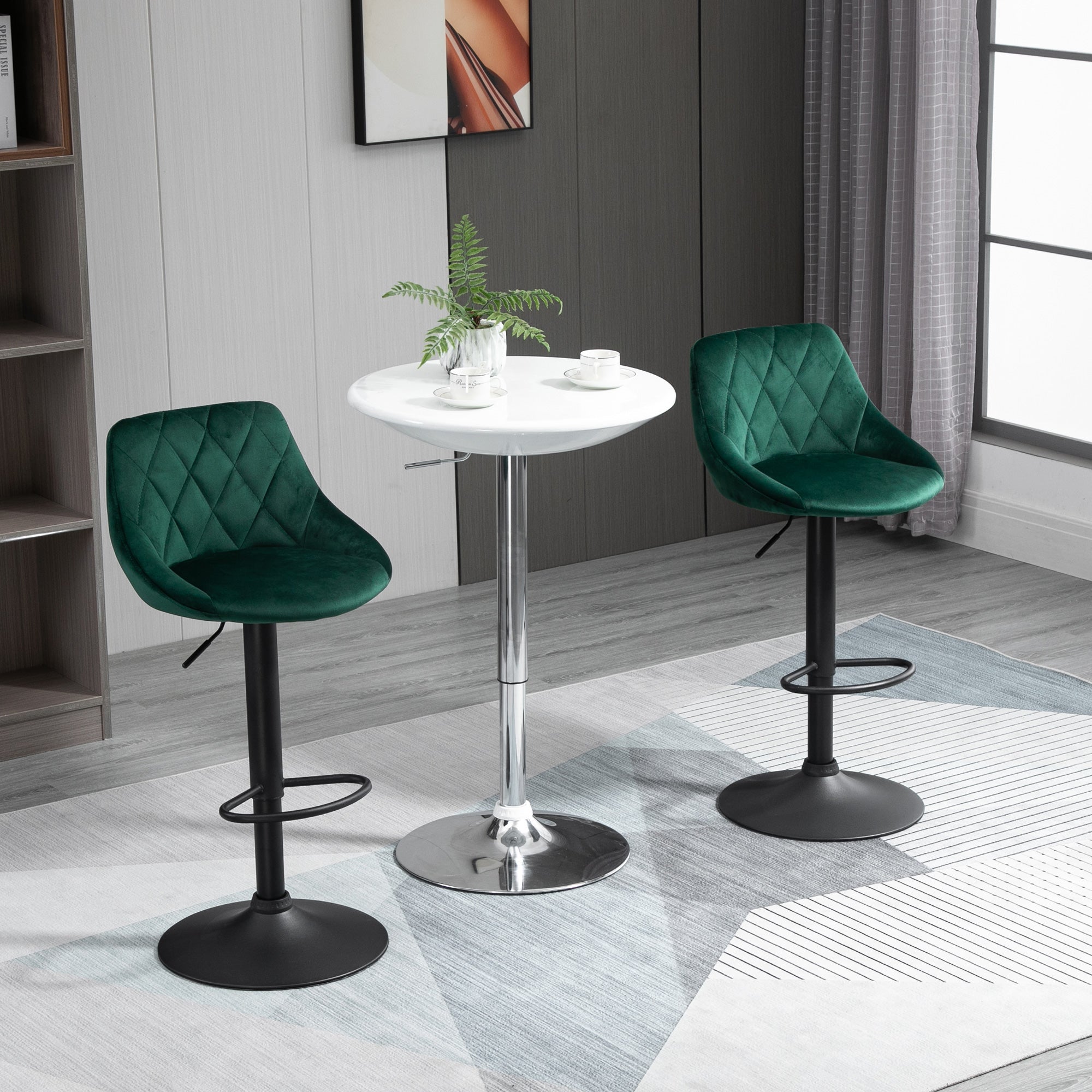 Set 2 swivel design bar stools with adjustable height of velvet - green effect coating - Borgè