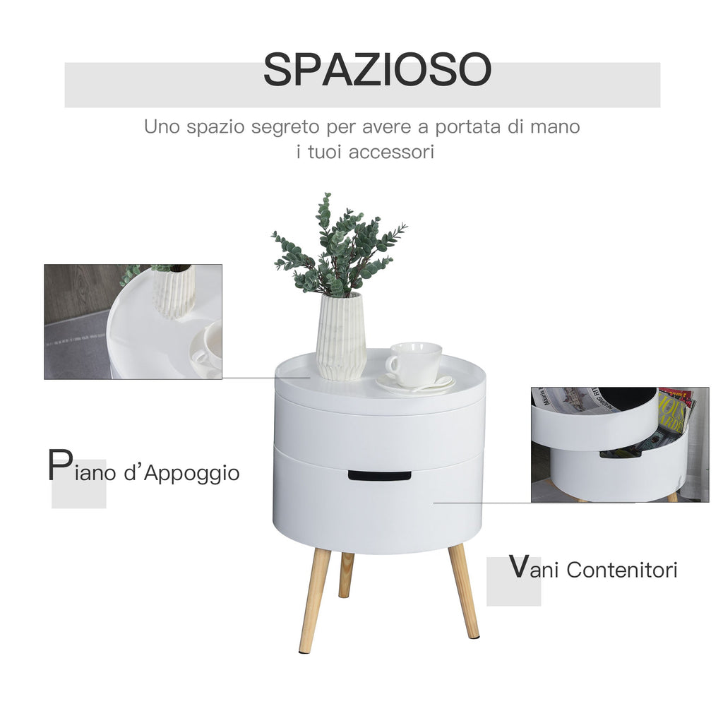 Round coffee table with rotation opening and removable white wood tray - Borgè