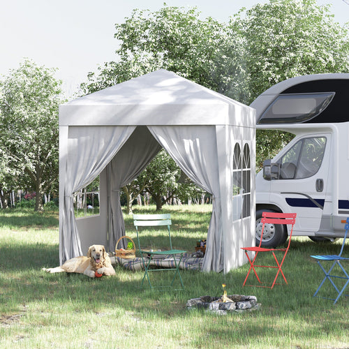 2x2m Pop Up Folding Gazebo with 4 Removable Walls in Polyester and Steel, White - Borge' Group Limited