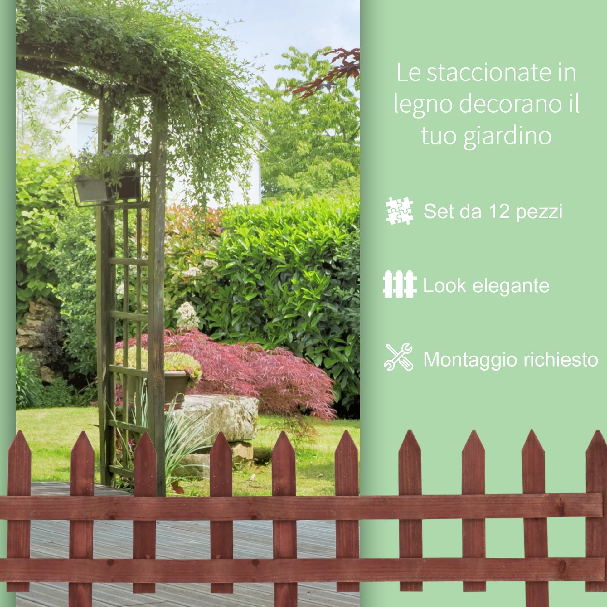 Pine Wooden Garden Fence x12Pcs - Borgè