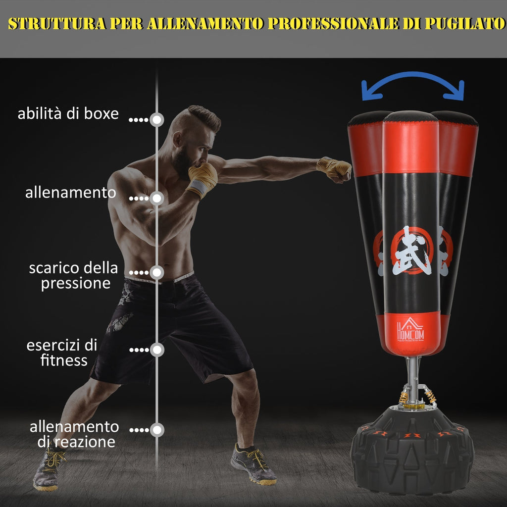Boxing bag from the ground with support for professional training at home or in the gym, black and red, φ60 x 180 cm - Borge' Group Limited