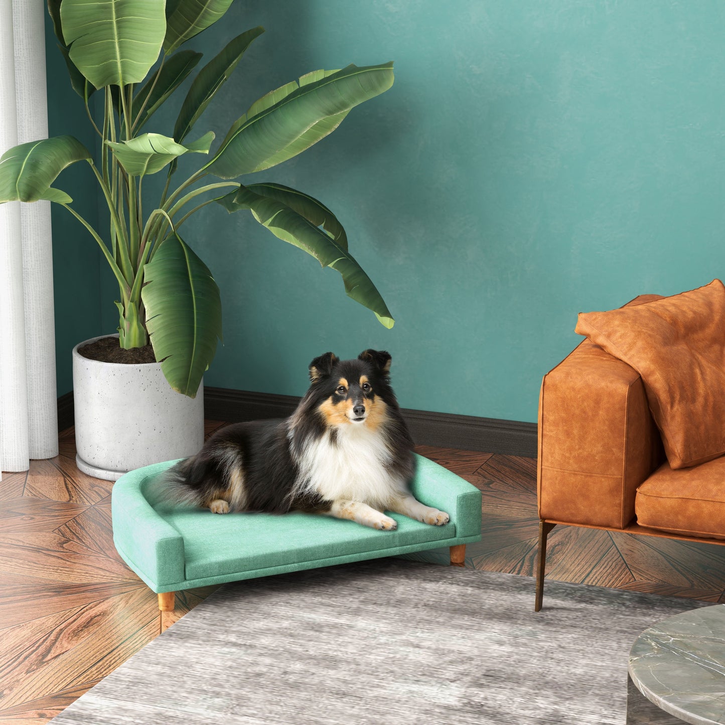 PAWHUT Sofa for large dogs with raised legs and removable cushion, 98x67x25 cm, light green