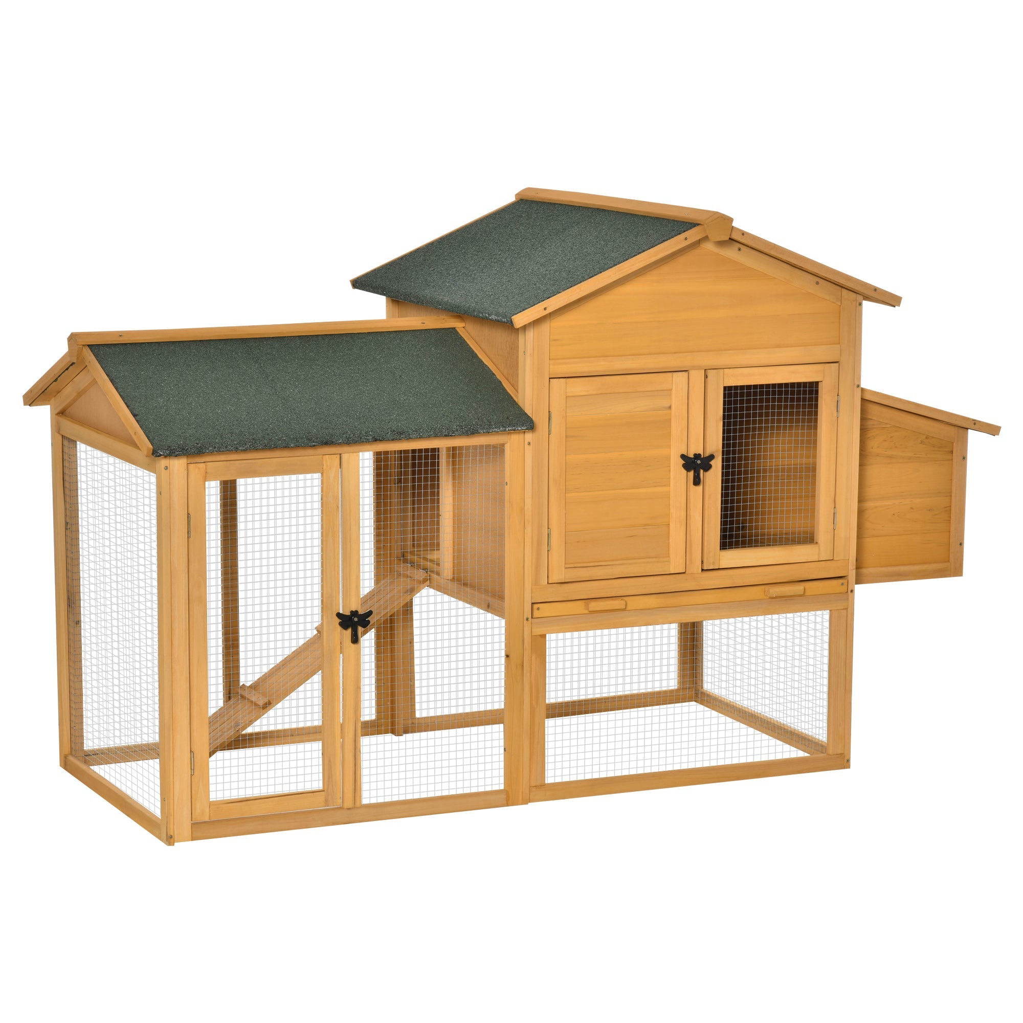 Chicken Coop with House and Open Area, Nest with Opening Roof and Wire Mesh, Yellow Wooden Chicken Coop, 168x75x103cm - Borge' Group Limited