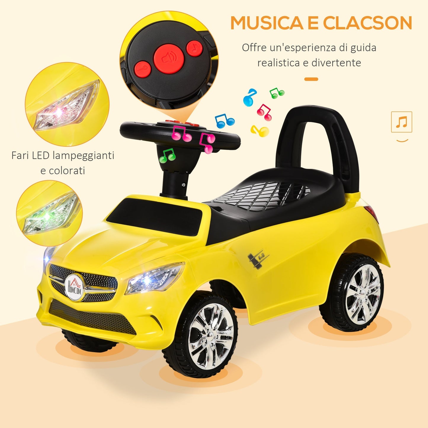 toy toy car for rideable children, music and headlights, age 18-36 months - yellow - Borgè