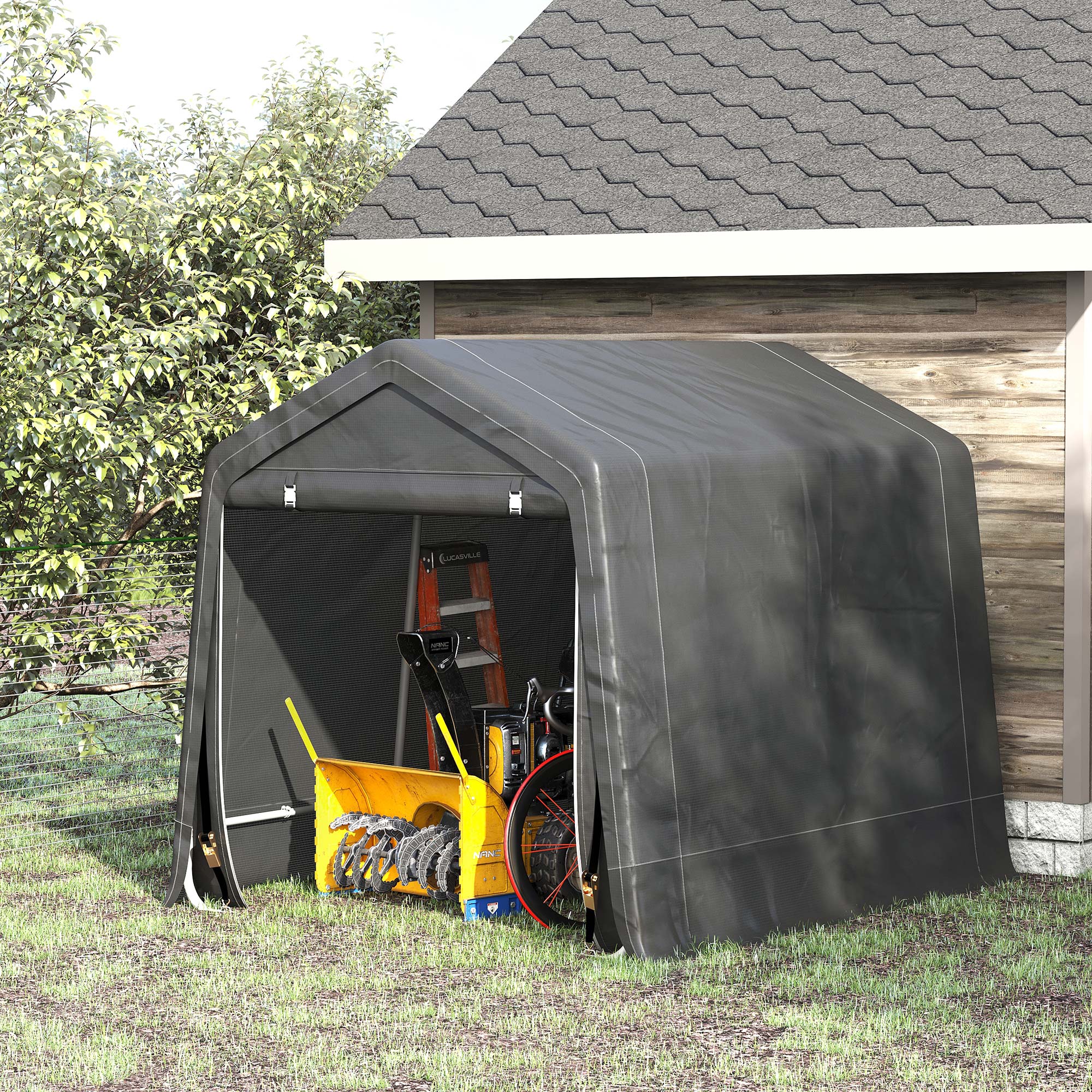 Garage Tent for Cars, Motorcycles and Tools in Metal and PE Fabric, 280x240x240cm, Grey - Borge' Group Limited