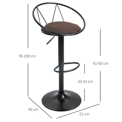 Set 2 swivel bar stools with footrests, adjustable height and padded seat, brown - Borgè