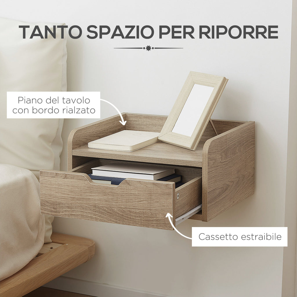Set 2 bedside tables suspended in chipboard for bedroom and living room, 40x30x19.5 cm - Borgè