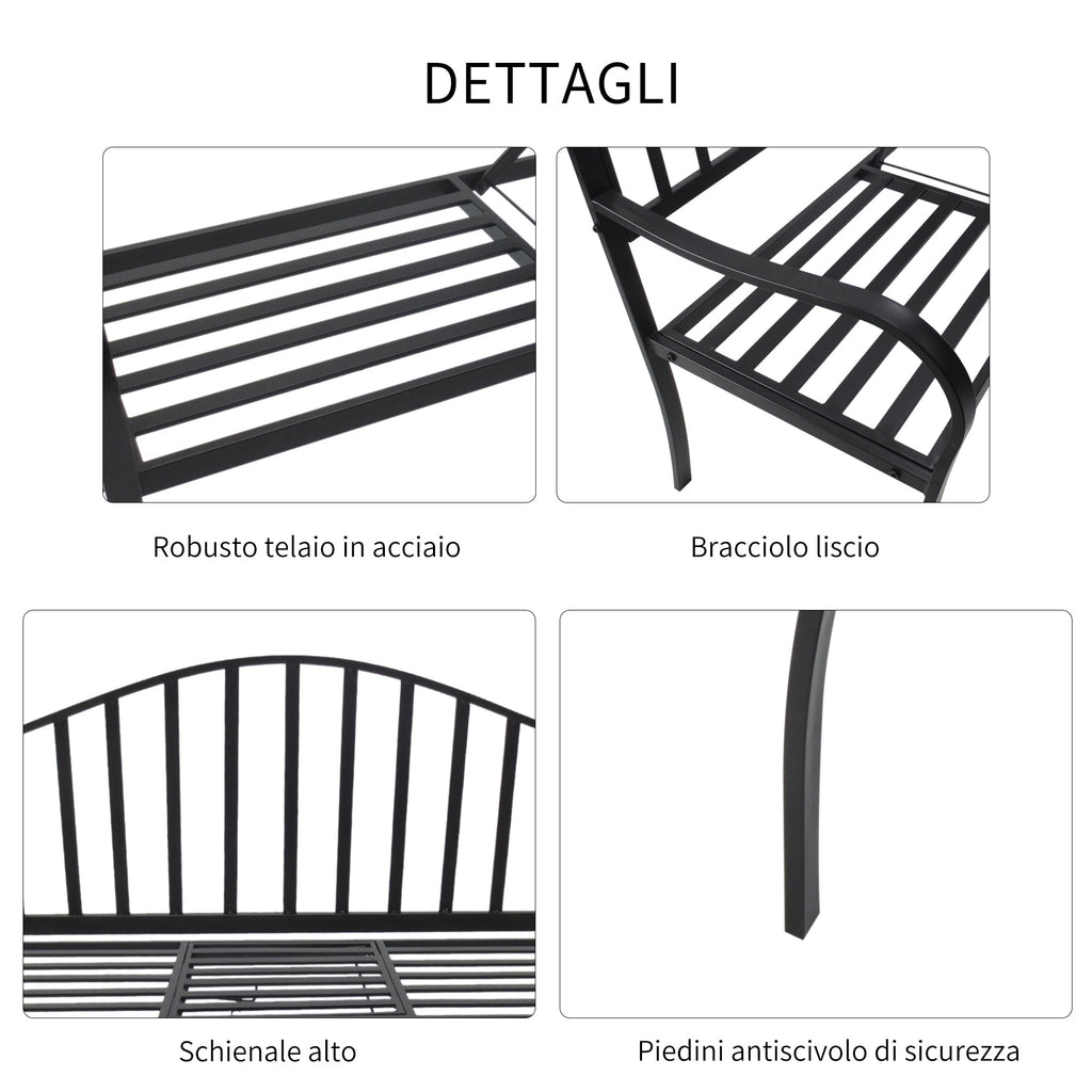 2-Seater Outdoor Bench, Garden Bench with Extendable Metal Table 150 x 53 x 95 cm Black - Borge' Group Limited