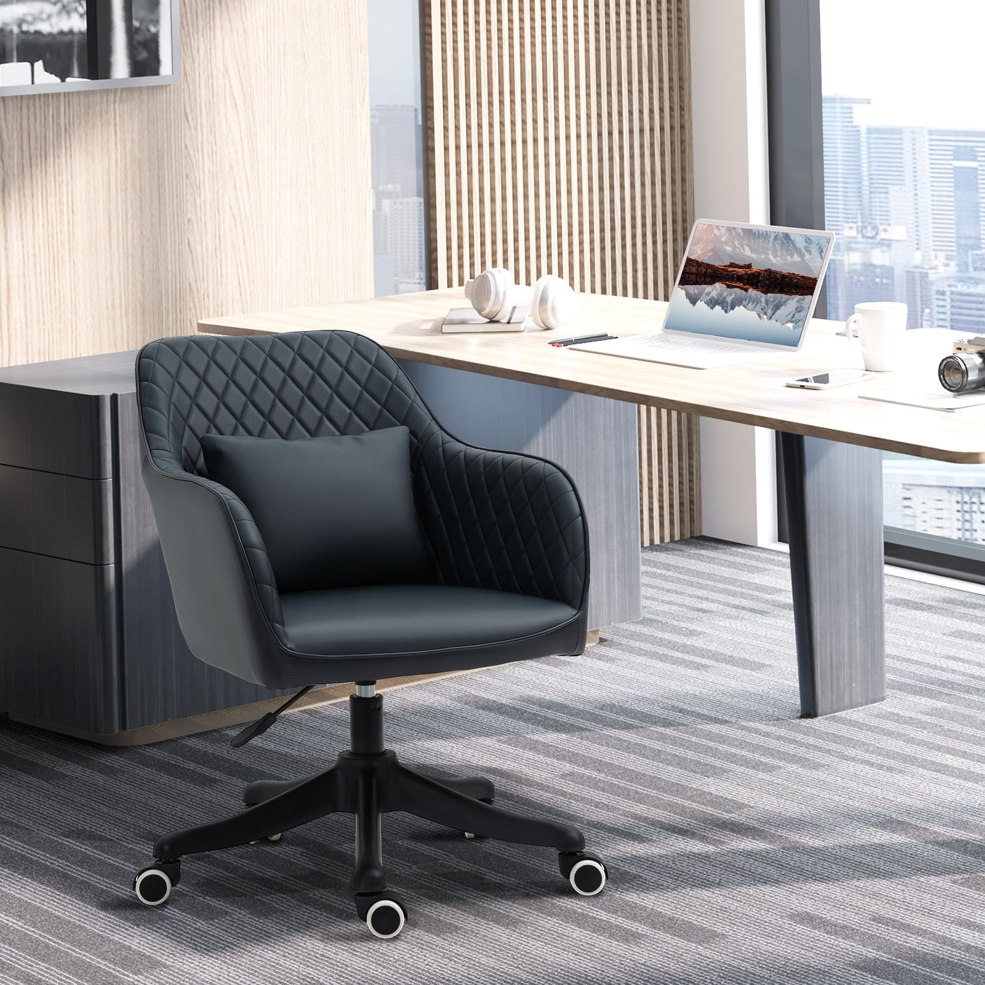 Ergonomic and Adjustable Office Chair in Dark Grey Faux Leather with 2 Points, Lumbar Massage Cushion, 57x70x78-86cm - Borgè