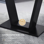 dining table for 4-6 people with marble effect and steel base, 140x80x76cm, black - Borgè