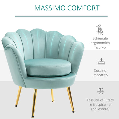 SEASHELL Design Light Green Velvet Chamber Armchair With Back | 76x67x74cm - Borgè