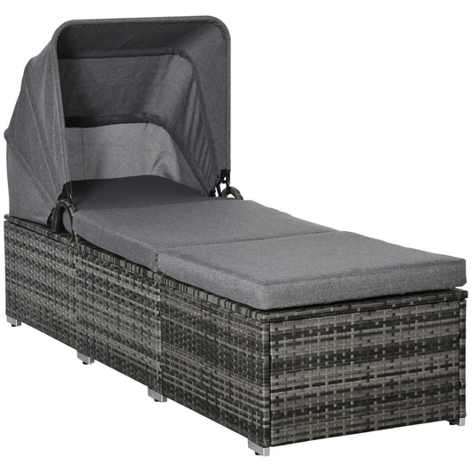 Outsunny sun bed in Rattan PE, 4 -level reclining backrest, roof and mattress - Borgè