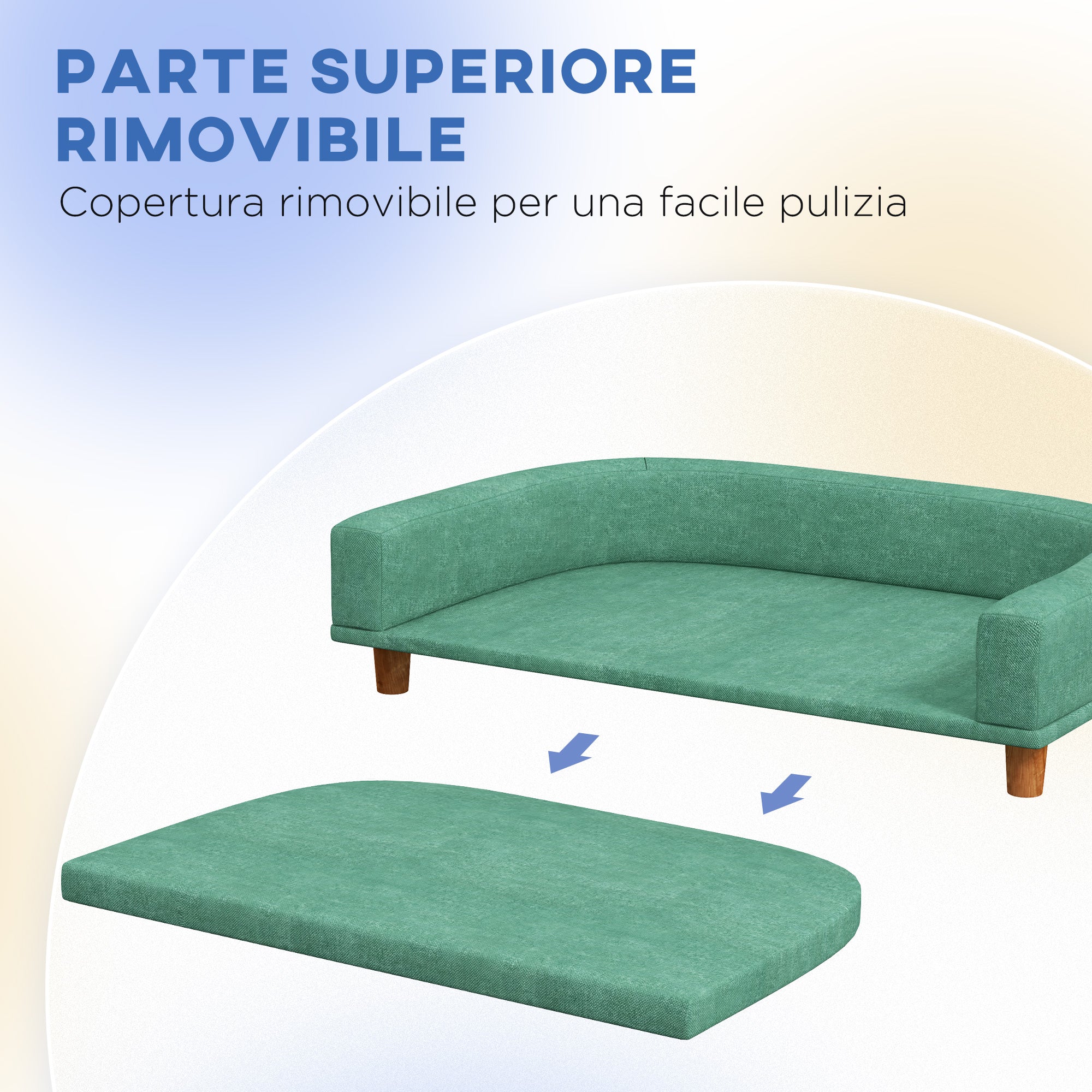 PAWHUT Sofa for large dogs with raised legs and removable cushion, 98x67x25 cm, light green - Borgè