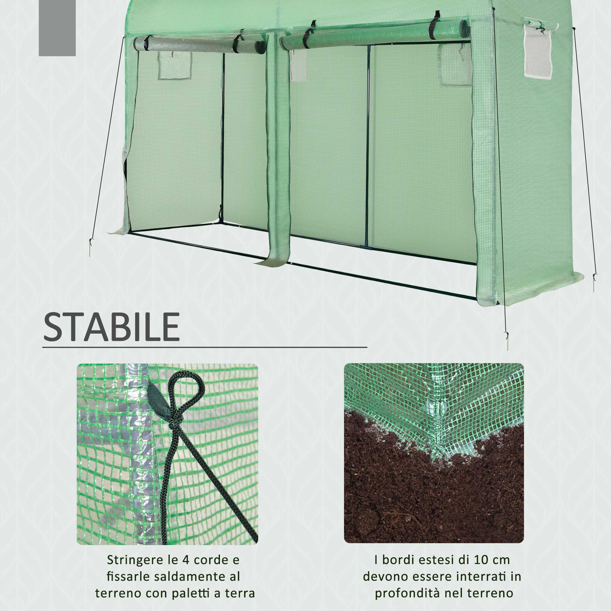 Garden Tunnel Greenhouse for Plants and Vegetables, Balcony Greenhouse with 2 Roller Doors and 4 Windows, PE Cover Steel Structure, 3x1x2m - Borge' Group Limited