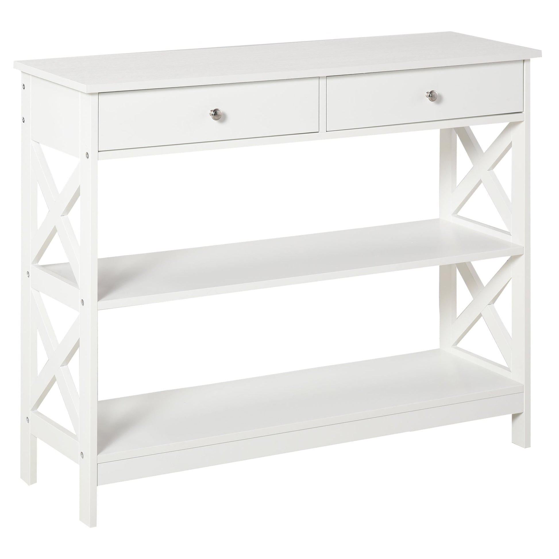 table console with 2 drawers and 2 shelves, entrance hall and living room in mdf, 100x30.5x80cm, white - Borgè