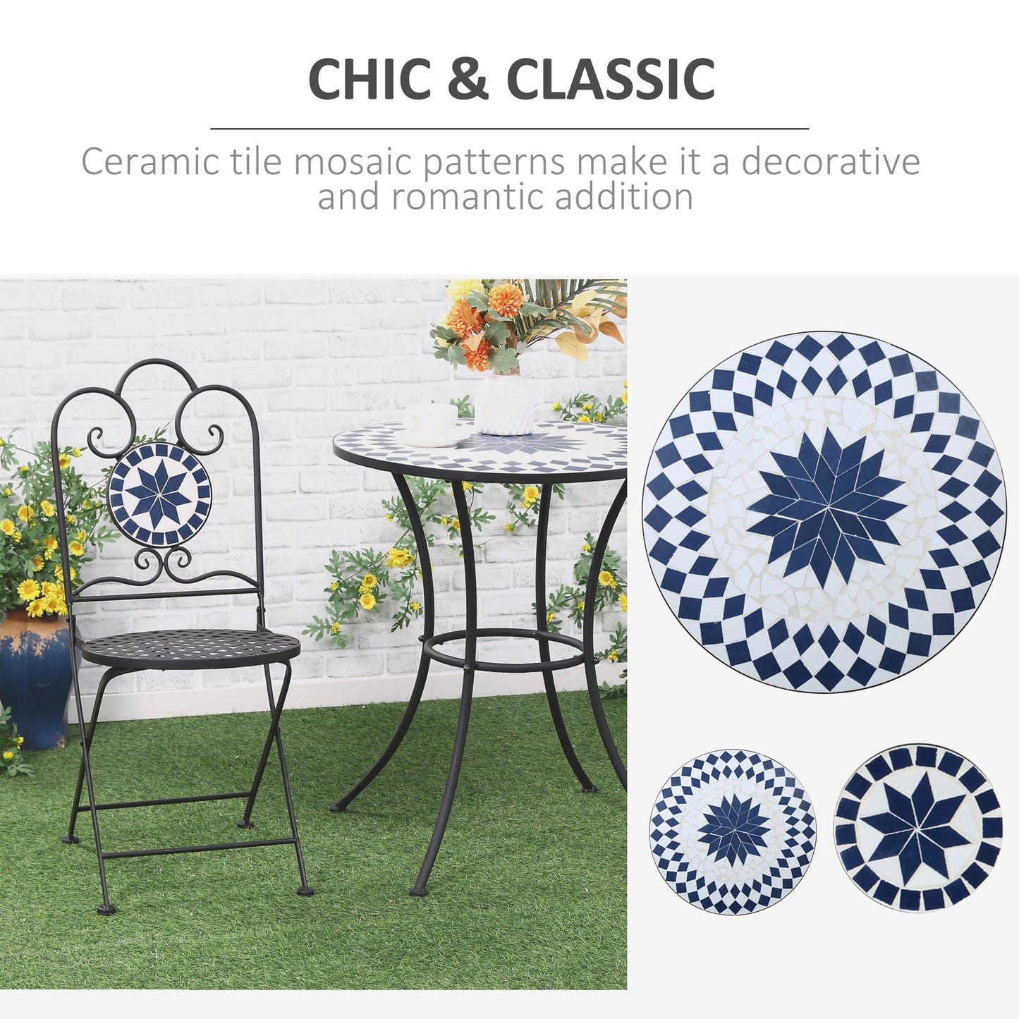 MOSAIC | 3 Pcs Garden Table and Chairs Set - Borgè