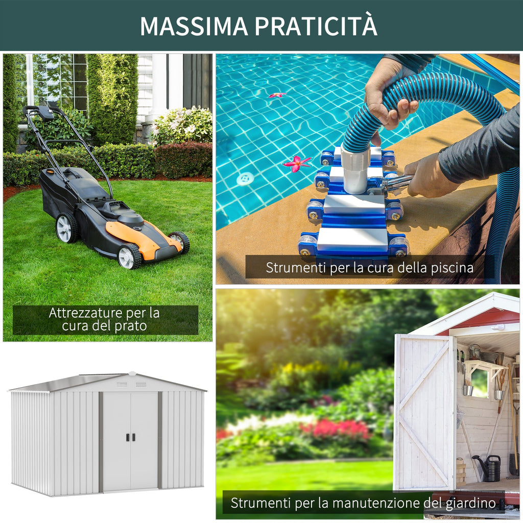 Outsunny garden house with double sliding doors, in steel and pp, 277x195x192cm, silver - Borgè