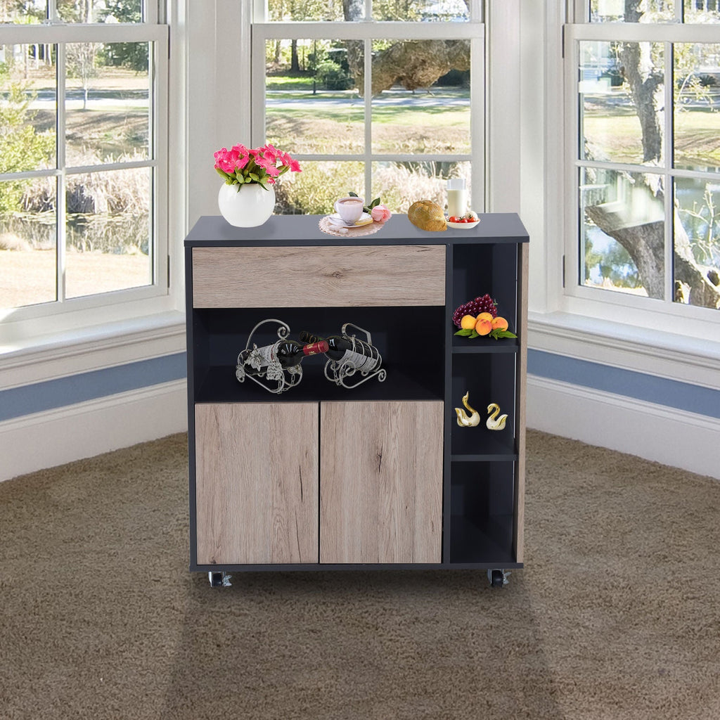 Multiuse wooden kitchen auxiliary cabinet with wheels, 80x39x86.5cm - Borgè