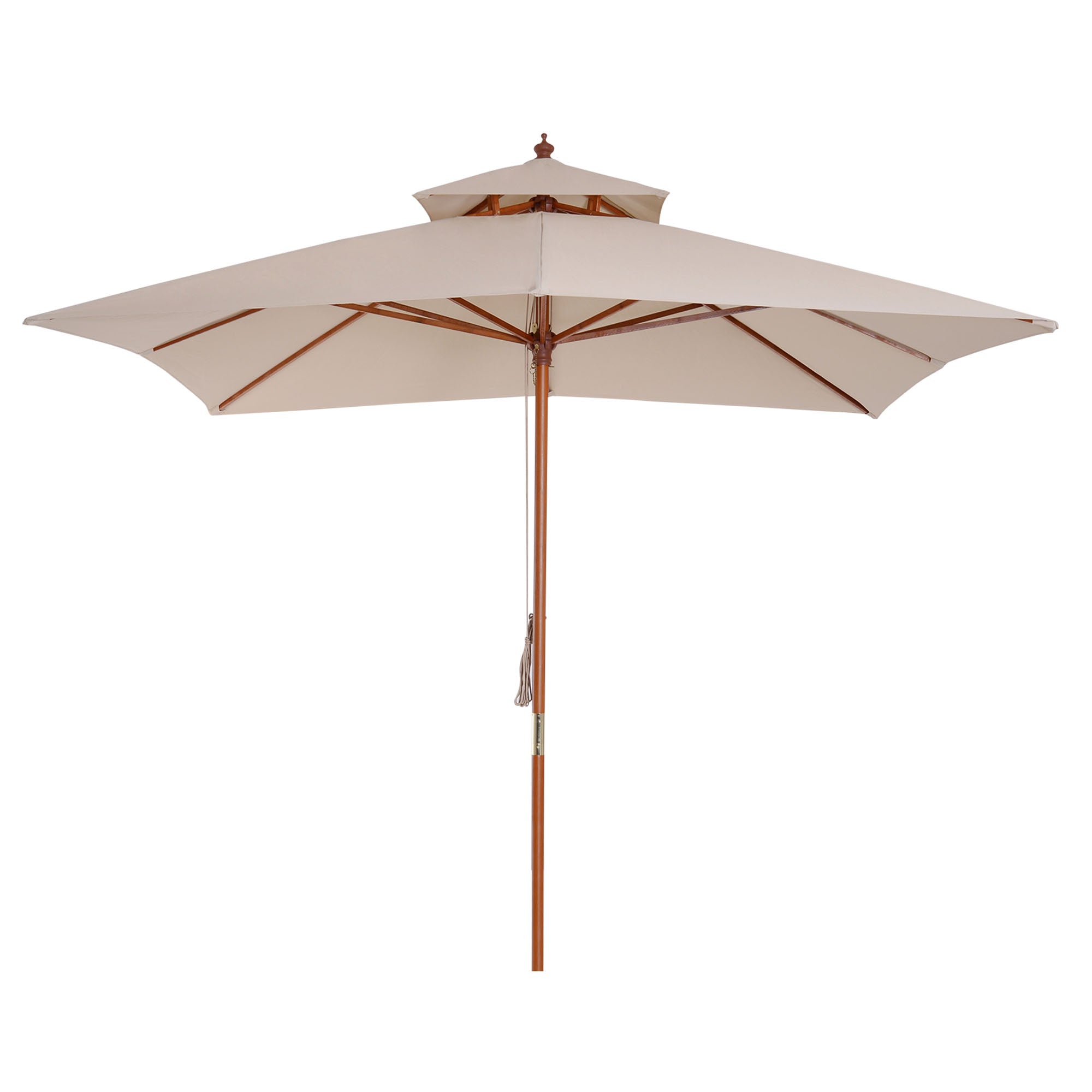 3x3m Garden Umbrella with 8 Bamboo Ribs and 2-Tier Parasol Cover, Cream - Borge' Group Limited