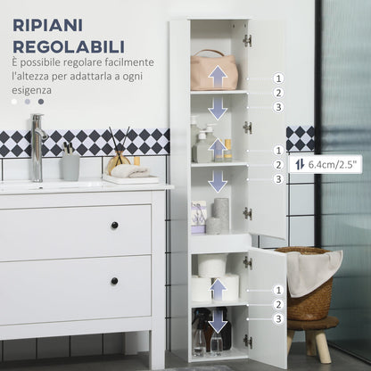 Kleankin bathroom cabinet with 5 adjustable shelves, doors without handles 30x28x152.5cm, white - Borgè