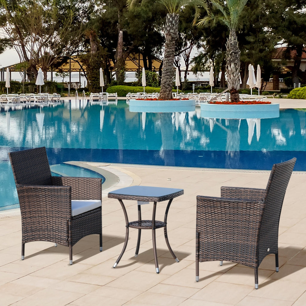 Rattan Garden Furniture Set, 3-Piece Table and 2 Chairs with Cushions, Brown - Borge' Group Limited