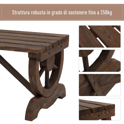 Outsunny 2 -seater bench with fir wood with burnt effect (98x50x39.5cm) legs with wheel design (Ø41cm) - Borgè